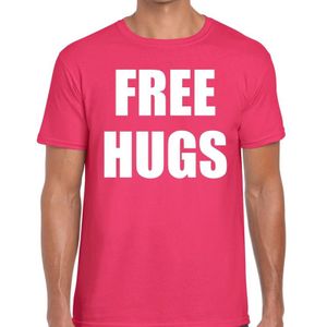 Free hugs tekst t-shirt roze heren - Feestshirts