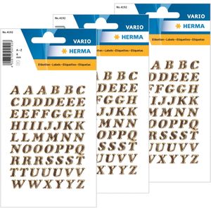 4x Stickervelletjes met 61x stuks plak letters alfabet A tot Z goud/folie 8 mm - Stickers