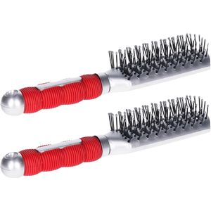 Hairmaster - Haarborstel - Zilver/Rood - 2x - 23 x 4 cm - Kunststof