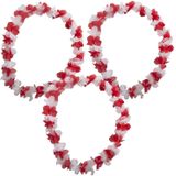 Set van 6x stuks hawaii bloemenslinger krans rood en wit - Verkleedkransen