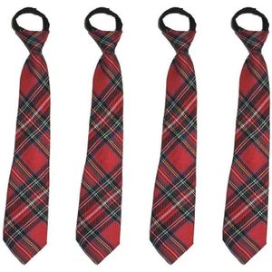4x stuks schots geblokte feest verkleed stropdas rood - Verkleedstropdassen