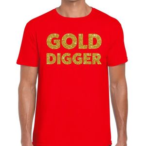 Gold Digger glitter tekst t-shirt rood heren - Feestshirts