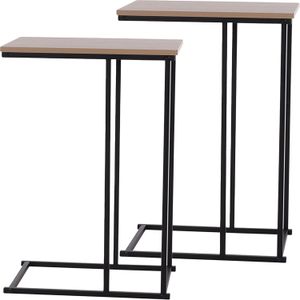 Bijzettafel/banktafel - 2x - zwart/bruin - metaal - 40 x 26 x 58 cm - Bijzettafels