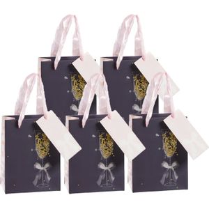 Pakket van 12x stuks papieren bruiloft giftbags/cadeau tasjes blauw 11 x 14 x 6 cm cm - cadeautasjes