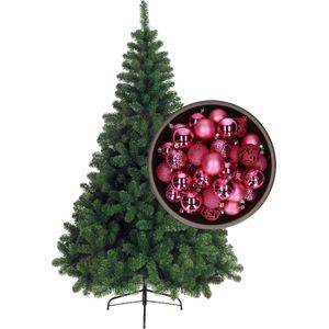 Bellatio Decorations kunst kerstboom 120 cm met kerstballen fuchsia roze - Kunstkerstboom