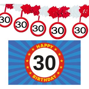 30 jaar leeftijd verjaardag slinger en vlag 150 x 90 feestversiering pakket - Feestslingers