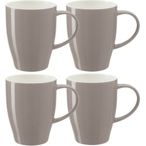 Bellatio Design Koffie mokken/bekers Paris - 4x - porselein - met oor - steengrijs - 350 ml