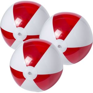 6x stuks opblaasbare strandballen plastic rood/wit 28 cm - Strandballen