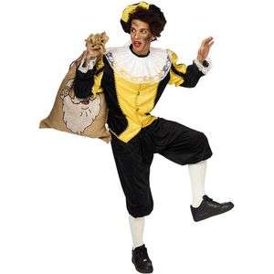 Piet verkleed kostuum 4-delig - zwart/geel - polyester - pietenpak voor volwassenen - Carnavalskostuums