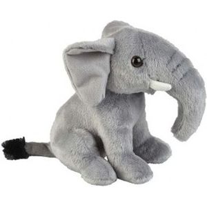 Pluche grijze zittende olifant knuffel 18 cm - Olifanten wilde dieren knuffels - Speelgoed voor kinderen