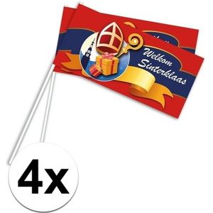 4x Pakjesavond rood zwaaivlaggetjes Welkom Sinterklaas - Feestdecoratievoorwerp