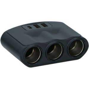 Auto 3-weg verdeelstekker - aansteker ingang aansluiting - zwart - 12/24V - van 1 naar 3 sockets - Auto-accessoires