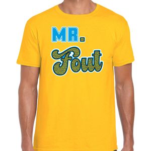 Verkleed t-shirt voor heren - Mr. Fout met pauwenprint - geel/blauw - carnaval - Feestshirts