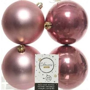 4x Oud roze kerstballen 10 cm glanzende/matte kunststof/plastic kerstversiering - Kerstbal