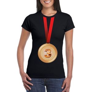 Kampioen bronzen medaille shirt zwart dames - Feestshirts