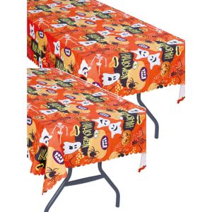 Halloween/horror thema feest tafelkleed - 2x - spookjes - oranje - stevig papier - 177 x 134 cm - Feesttafelkleden