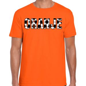 Oranje supporter T-shirt voor heren - voetbalpatroon - oranje - EK/WK voetbal supporter - Nederland - Feestshirts