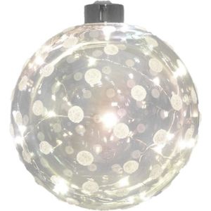 1x Glazen decoratie kerstballen met 20 led lampjes verlichting 12 cm - Kerstbal