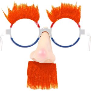 Feestbril met neus en oranje snor - Verkleedbrillen