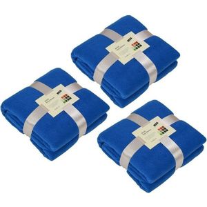 3x Warme fleece dekens/plaids kobaltblauw 130 x 170 cm 240 grams kwaliteit - Plaids