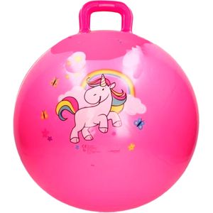Roze Skippybal met Eenhoorn 46 cm - Buitenspeelgoed Skippyballen/Springballen Voor Jongens/Meisjes/Kinderen