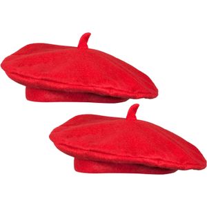 Carnaval verkleed hoed/baret in Franse stijl - 2x - rood - polyester - heren/dames - Frankrijk thema - Verkleedhoofddeksels