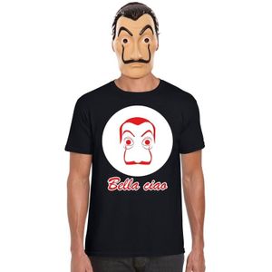 Zwart Dali t-shirt maat XL met La Casa de Papel masker heren - Overige artikelen