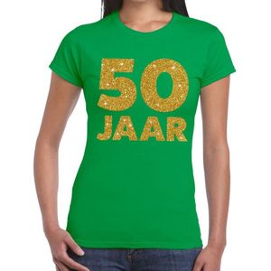 Groen vijftig jaar verjaardag shirt voor dames met gouden bedrukking - Feestshirts