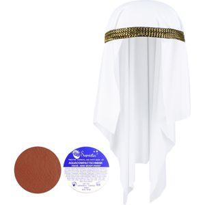 Carnaval verkleed set voor een Arabier/Sjeik - hoofddoek - met flacon bruin schmink - Verkleedhoofddeksels