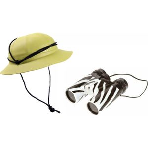 Kinder verkleedkleding set safari - 1x tropenhelm en 1x verrekijker - Verkleedhoofddeksels