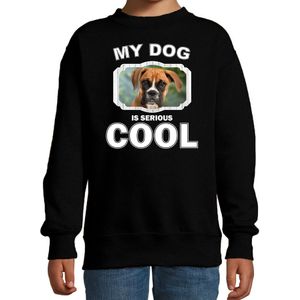 Boxer honden trui / sweater my dog is serious cool zwart voor kinderen - Sweaters kinderen