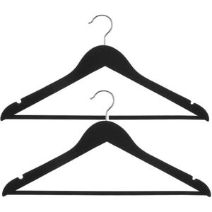 Set van 9x stuks luxe houten kledinghangers met rubber coating zwart 45 x 23 cm - Kledingkast hangers/kleerhangers