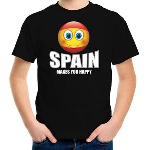 Spain makes you happy landen t-shirt Spanje zwart voor kinderen met Emoticon - Feestshirts