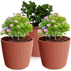 Plantenpot/bloempot Buckingham - 3x - buiten/binnen - kunststof - steenrood - D14 x H13 cm - Plantenpotten