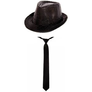Carnaval verkleed set hoed met stropdas zwart - Verkleedhoofddeksels