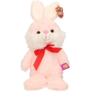 Paashaas/haas/konijn knuffel dier - zachte pluche - lichtroze - cadeau - 32 cm - met strikje - Knuffel bosdieren