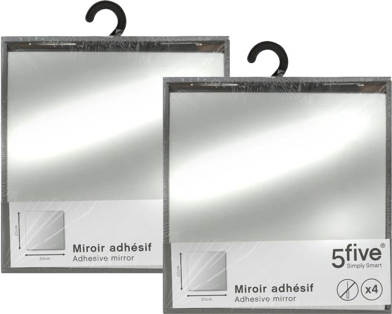 5Five - Plak Spiegels Tegels - Zilver - Glas - Zelfklevend - 12 Stuks
