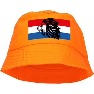 Oranje supporter / Koningsdag vissershoedje met Nederlandse vlag en leeuw voor EK/ WK fans - Verkleedhoofddeksels