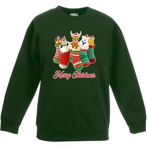 Kersttrui kerstsokken merry christmas groen voor kinderen - kerst truien kind