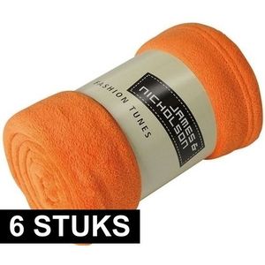 6x Warme fleece dekens/plaids oranje 120 x 160 cm 200 grams kwaliteit - Plaids