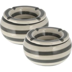 2x stuks ronde terras asbakken/stormasbakken grijs/wit gestreept 13.5 cm - Asbakken