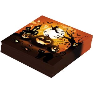 Halloween/horror pompoen servetten - 36x - zwart - papier - 33 x 33 cm - Feestservetten