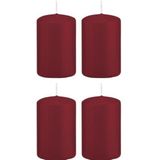 4x Bordeauxrode cilinderkaars/stompkaars 5 x 8 cm 18 branduren - Geurloze donkerrode kaarsen - Woondecoraties
