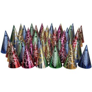 100x stuks Gekleurde punthoedjes glitter feest - Verkleedhoofddeksels