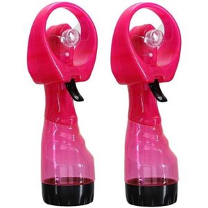 Gerimport waterspray ventilator - 2x stuks - roze - 27 cm - verkoeling in de zomer - Ventilatoren