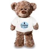 Coming Soon Blauw Pluche Teddybeer Knuffel 24 cm Wit T-shirt - Zwangerschap Aankondiging Zoon