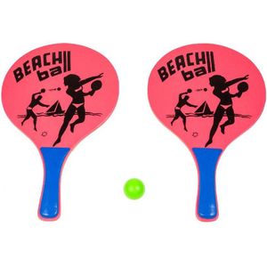 Houten beachball set roze met beachball print - Beachballsets