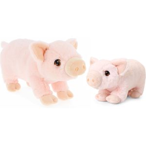 Keel Toys Pluche Varkens Knuffeldieren - Roze - Staand - 18 en 28 cm - set van 2 Stuks