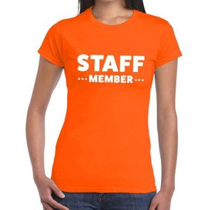 Oranje crew shirt met staff member bedrukking voor dames - Feestshirts