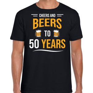 Cheers and beers 50 jaar verjaardag cadeau t-shirt zwart voor heren - Feestshirts